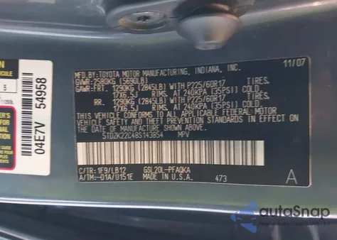 2008 Toyota Sienna Limited из США, поврежденный, VIN 5TDZK22C48S143854